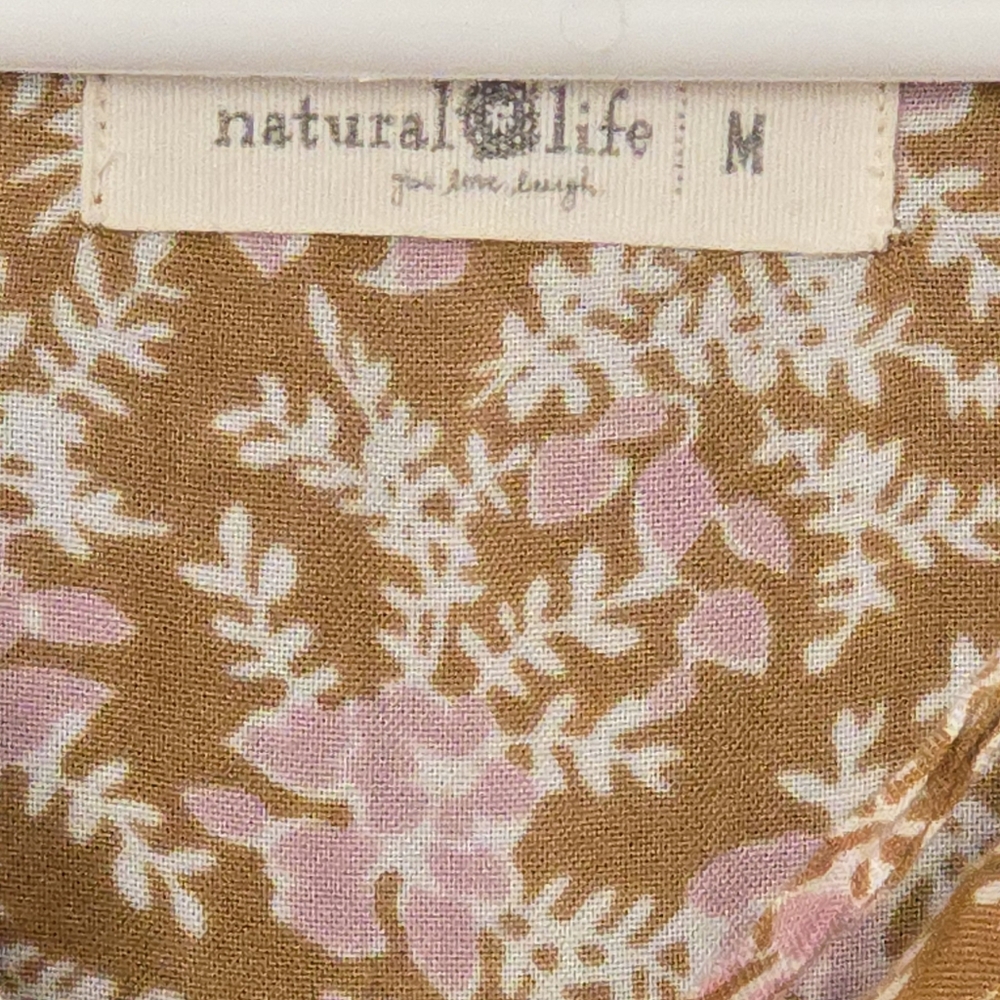 NATURAL LIFE Mustard Floral Midi Dress with Pink and White Print